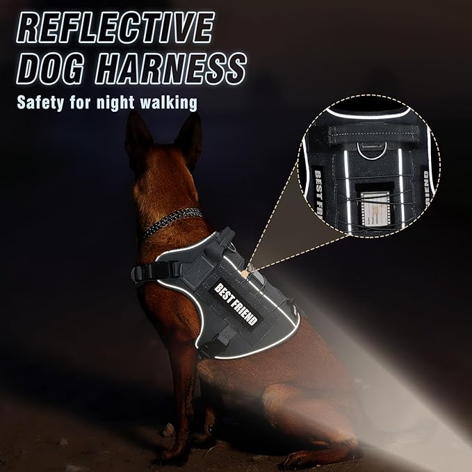 Tactical Dog Harness for Large Dogs,No Pull Military Dog Vest with Handle,Reflective Heavy Duty Pet Harness for Walking Hiking Training Gray L