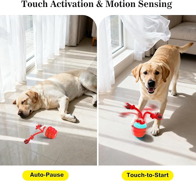 Interactive Dog Toys Balls, Squeaky Dog Toy Active Rolling Ball for Training,Fit for Large/Medium/Small Puppy and Boredom Dogs,Rechargeable Smart Automatic Dog Toys(Red)