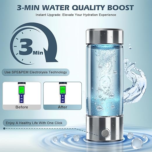 Hydrogen Water Bottle Hydrogen Water Generator with Stickers 450ml Rechargeable Hydrogen Water Machine with PEM SPE Technology 3Min Quick Electrolysis for Office Daily Drinking Birthday Present Ideas