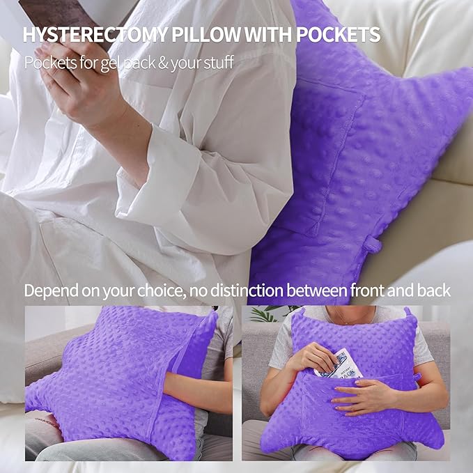 Hysterectomy Pillow with Pocket for Ice/Hot Packs, Abdominal Surgery Recovery Pillow for Women, Post-Surgery Support Cushion(Purple)