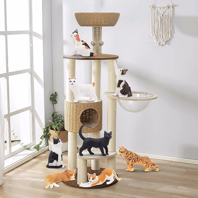 Toymany 8PCS Realistic Cat Figurines, Educational Cat Figures Toy Set, Kitten Easter Eggs Cat Cake Topper Easter Eggs Birthday Gift for Kids Boys Girls Children