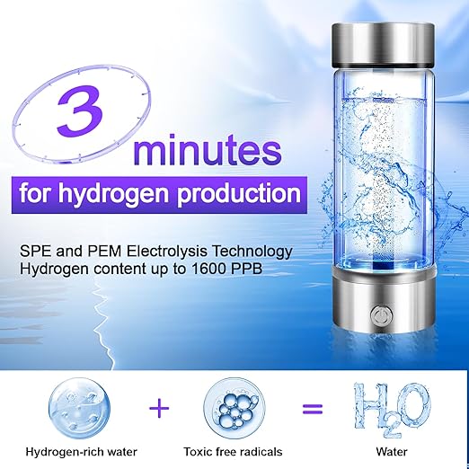 Hydrogen Water Bottle 3 Mins Hydrogen Water Bottle Generator Portable SPE PEM Technology Water Ionizer Gift for Love Suitable for Travel Exercise Home Silver Lid