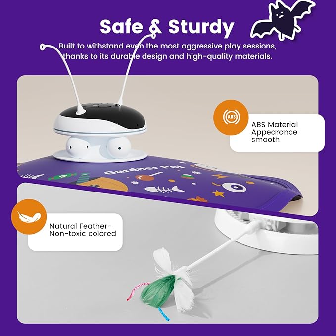 Gardner Pet Halloween Cat Laser Toys, Chargeable 5 in1 Hide and Seek Automatic Interactive Cat Toy, Moving Ambush Feather, Track Balls,Indoor Exercise Kicker 24 inch Cover for All Breeds, Chirping