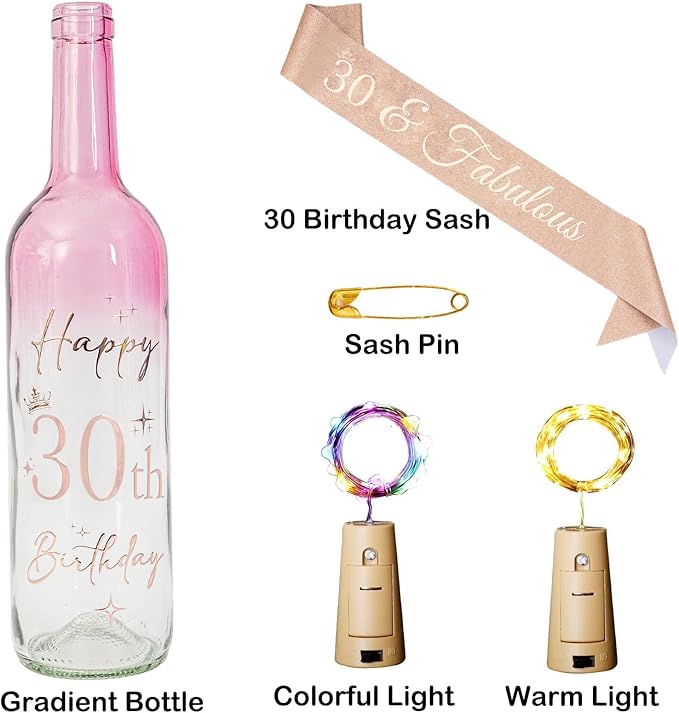 30th Birthday Gifts for Women, 30th Lighted Wine Bottle Birthday Gifts for Her, Turning 30 Birthday Gifts, 30-Year-Old Birthday Decorations for Her, 30th Fabulous Birthday Gift (30th Birthday Gifts)