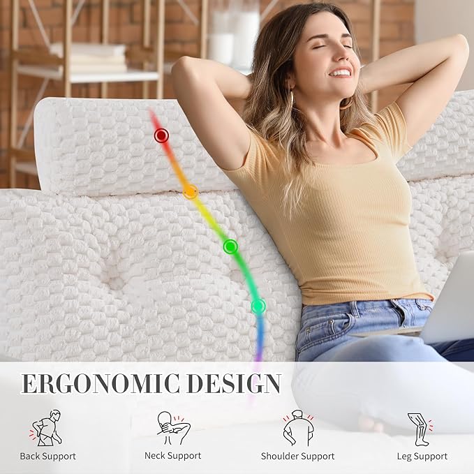 Wedge Headboard Pillow - Bed Wedge Pillow for Headboard Triangular Headboard Pillow with Neck Roll Pillow-Large Bolster Pillow for Sitting in Bed Backrest Positioning Support (White,76x8x20 Inches)