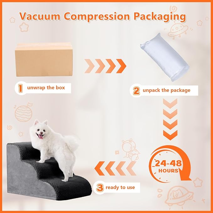 MIHIKK Dog Stairs Ramp, Curved 4-Step Dog Steps for Small Dogs and Cats, Pet Stairs for High Beds and Couch with Anti-Slip Washable Cover and Durable High Density Foam, Dark Grey