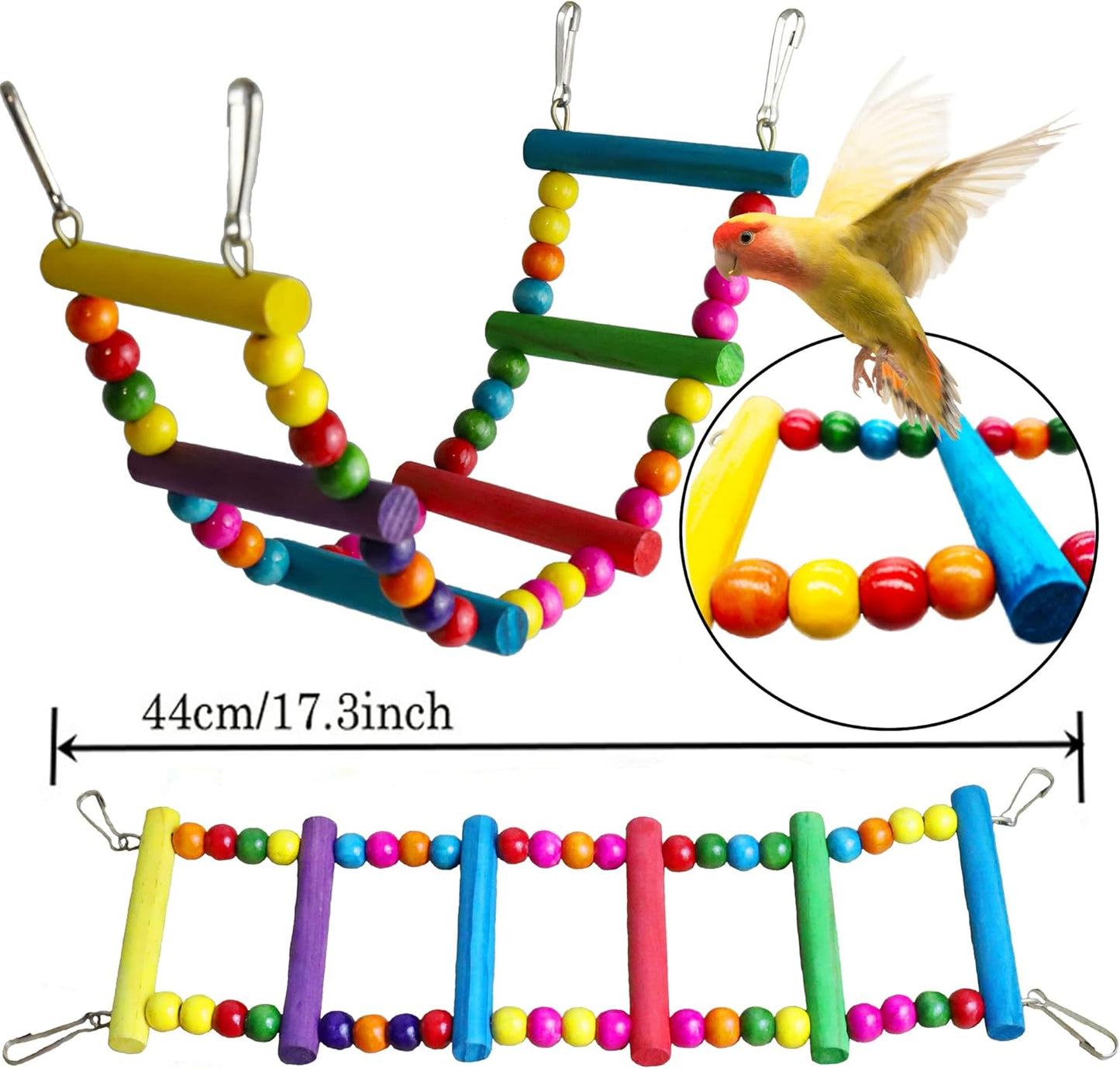 Bird Parakeet Cockatiel Toys, ESRISE Parrots Cage Hammock Swing Climbing Ladders Wooden Perch Chewing Toy for Budgerigar, Conures, Love Birds, Budgies