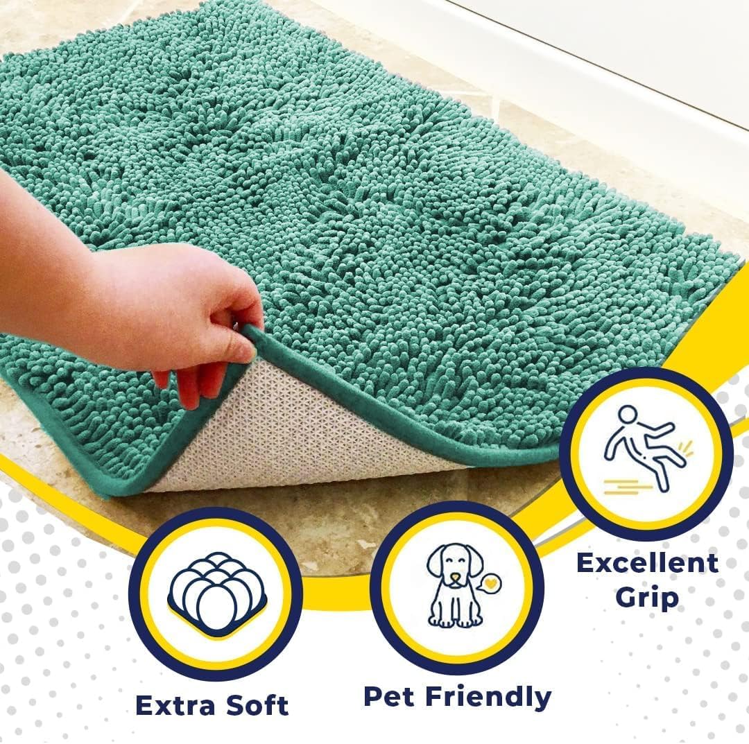 Muddy Mat® AS-SEEN-ON-TV Highly Absorbent Microfiber Door Mat and Pet Rug, Non Slip Thick Washable Area and Bath Mat Soft Chenille for Kitchen Bedroom Indoor and Outdoor - Seafoam Green 24" x 96"