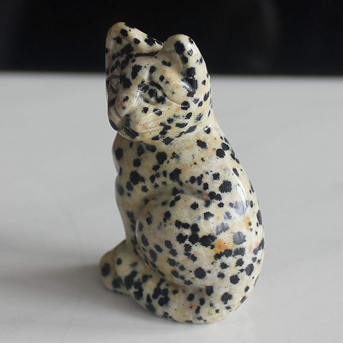 2‘’ Hand Carved Mixed Gemstone Crystal cat Figurine Animal Carving (Dalmation Jasper)