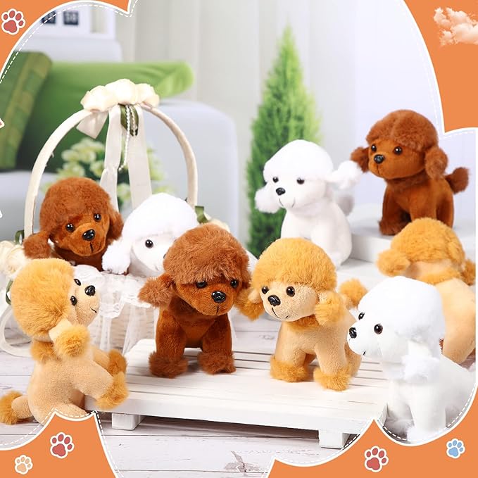 Sumind 9 Pcs 4" 5" Mini Plush Stuffed Dog Party Favor Small Puppy Stuffed Animal Bulk Soft Toy Doll Cute for Kids Gift Graduation Stocking Stuffers Baby Shower Birthday(Poodle Puppy)