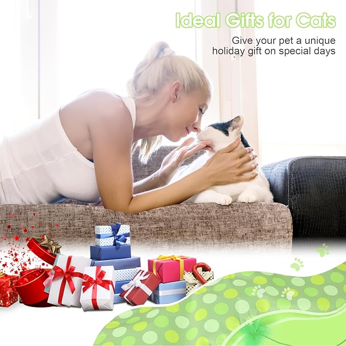 Interactive Cat Toy for Indoor Cats - Automatic Hide & Seek, Motion Activated Feathers, Squeaky Mouse, Touch Activated, USB Rechargeable - Top Bored Cat Toy（Green）