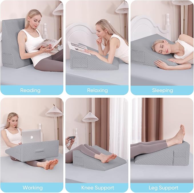 Forias Wedge Pillow for Sleeping,10" Bed Wedge Pillow for After Surgery,Acid Reflux,Snoring,Memory Foam Top Triangle Pillow Wedge with Breathable Removable Cover