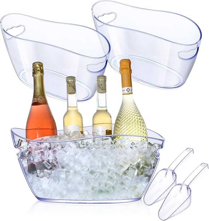 Ice Bucket 3 Pcs Beverage Tubs Ice Buckets for Parties Clear Acrylic Champagne Bucket with Scoops Mimosa Bar Supplies Wave Ice Bucket for Wine Cocktail Beer Bottle（6.5L）