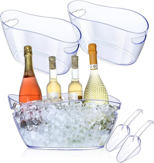 Ice Bucket 3 Pcs Beverage Tubs Ice Buckets for Parties Clear Acrylic Champagne Bucket with Scoops Mimosa Bar Supplies Wave Ice Bucket for Wine Cocktail Beer Bottle（6.5L）
