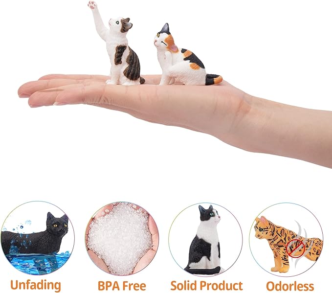 Toymany 8PCS Realistic Cat Figurines, Educational Cat Figures Toy Set, Kitten Easter Eggs Cat Cake Topper Easter Eggs Birthday Gift for Kids Boys Girls Children