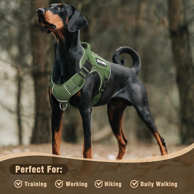 Tactical Dog Harness for Large Dogs,No Pull Military Dog Vest with Handle,Reflective Heavy Duty Pet Harness for K9 Working Walking Hiking Training Green XL