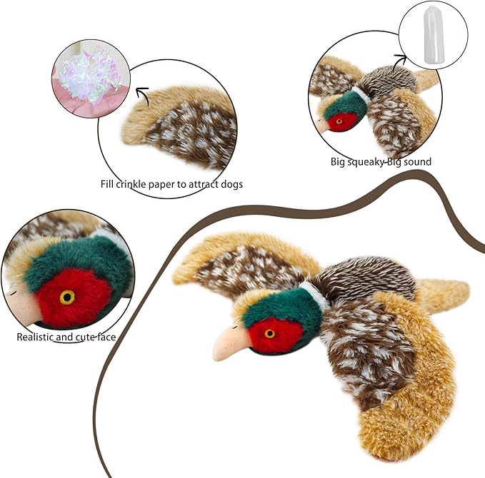 Dog Toys Interactive Pheasant Toy Puzzle and Squeaky, Suitable for Small Medium and Large Dogs Bird Toys, Stuffed Animal Toys for Dog, Plush Toy for Dogs