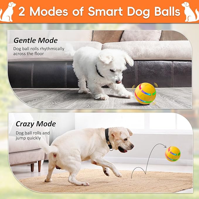Interactive Dog Toy, Smart Interactive Dog Ball for Medium Large Dogs, Automatic Moving Vibrating Ball for Pets. Bouncing Pet Toys, Safe Material, Rechargeable and Waterproof
