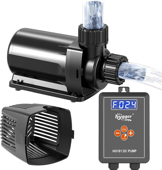 hygger 24V DC Adjustable Aquarium Water Pump & Wavemaker,30dB Quiet Return Pump,10-Speed Flow Control, Dry Run Anti-Block Protection for Freshwater Saltwater Ponds Fountains (80W,2377GPH/9000LPH)