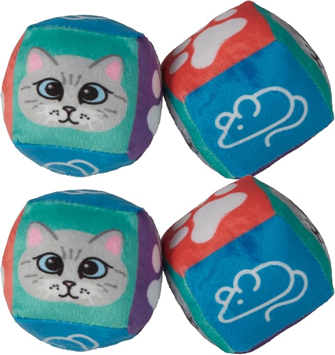Caitec Presents Nala Cat Rolling Dice - Interactive Catnip Toy - Chase & Play, 4 Pack