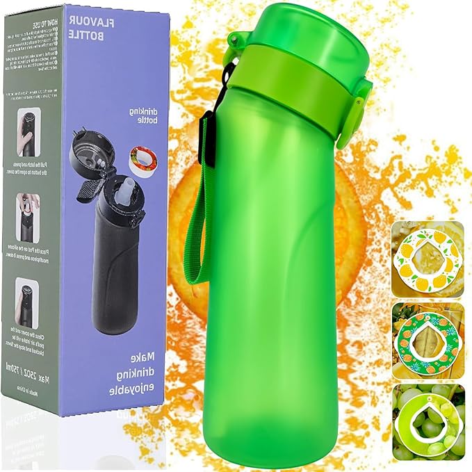 Air Water Bottle,750ML Scent Water Cup with 3 Flavour Pods,Leak Proof Sports Water Cup with Straw Suitable for Outdoor Sports,Gifts From Friends, Birthday Gifts (New Green + 3pods)