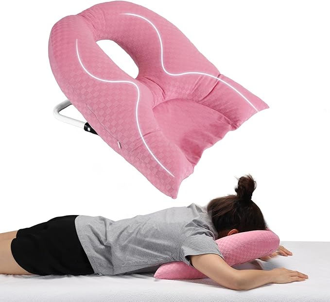 Face Down Pillow for Sleeping, Prone Pillow for Vitrectomy or Retinal Surgery, Adjustable Height Prone Prone Pillow Face Down Sleep, Retina Lying Pillow Eye Surgery Recovery (Checkerboard Pink)