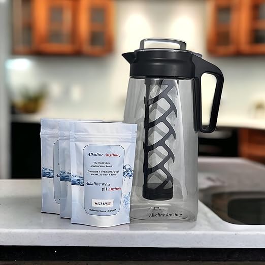 Alkaline Water Filter Pitcher with Infuser, Tritan Pitcher with Lid 2L | 9.5 pH Alkaline Filters | Tea Pitcher | Tritan BPA Free Ice Coffee Maker | Infuser Pitcher (100g Filter)