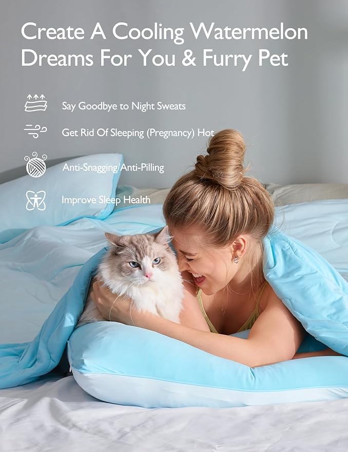 Momcozy Life CoolMurm Cooling Comforter for Hot Sleepers, King/Cali King 106"x90" Pregnancy Cooling Blanket, All-Season Lightweight Soft Breathable Cooling Quilt Duvet, Cool All Night, Deep Light Blue