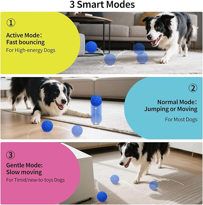 SCHITEC Interactive Dog Toys Ball Smart Automatic Bouncing Moving Rolling Vibrating Ball Motorized Pet Chase Toys for High Energy Medium Large Dogs (Blue)