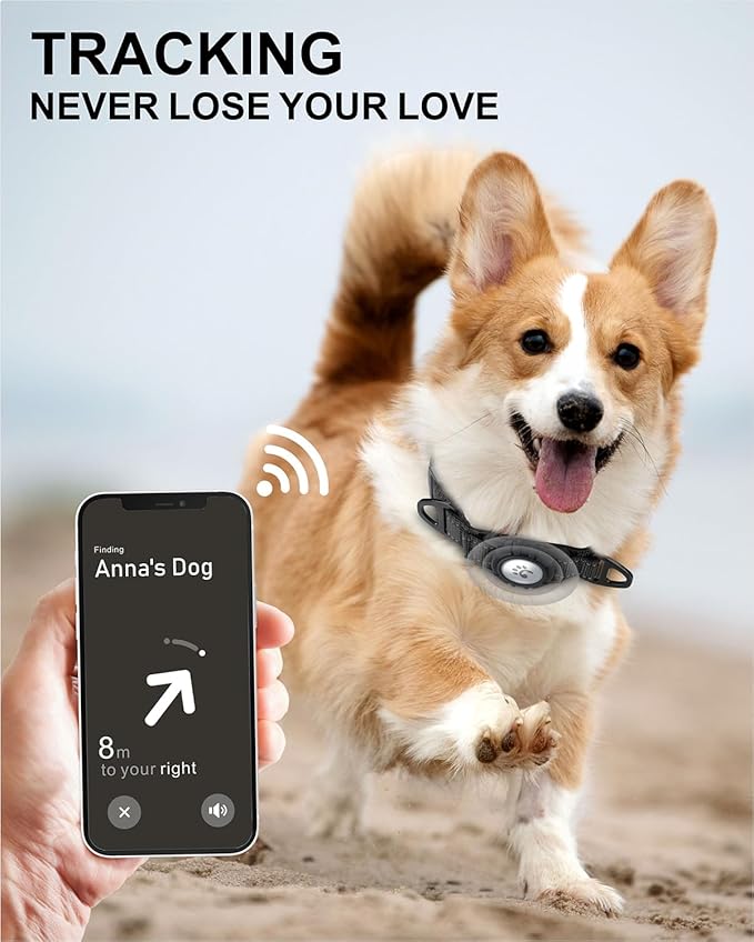 TagME Airtag Dog Collar,Waterproof Reflective Pet Collar with Airtag Holder,Soft Padded and Double D-Rings for Puppy,Black