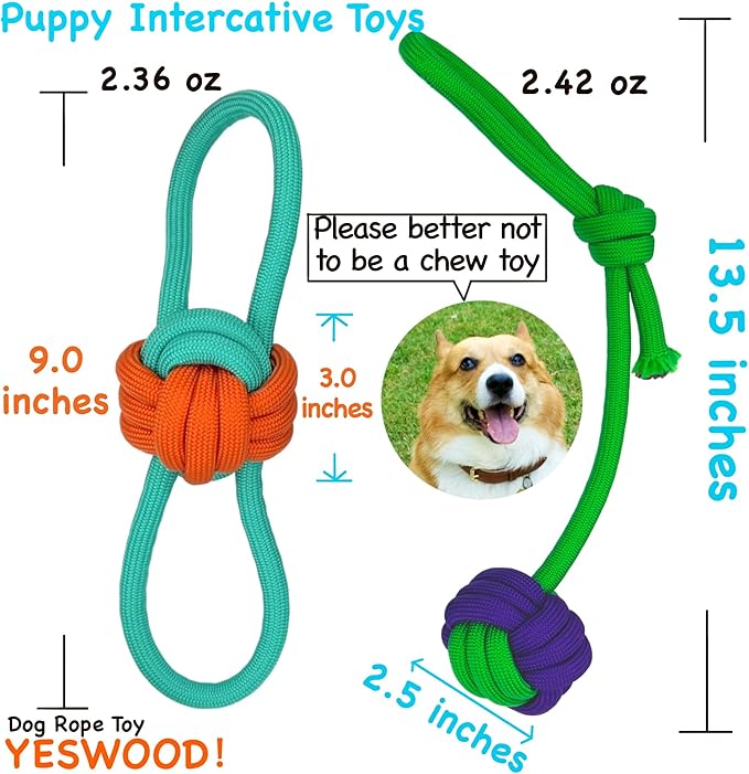 Tug of War Dog Toy Small Breed,Durable Dog Ball with Rope for Agreessive Chwers,4-Pack Rope with Ball Attached for Small and Medium Breed 0-80 Pounds,Puppy Interactive Toy