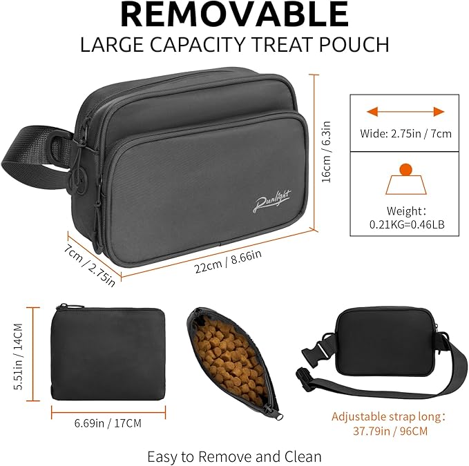 Dog Training Treat Pouch Fanny Pack,Dog Waist Belt,Dogs Walking Bag Crossbody with Poop Bags,Puppy Treat Bag Training Pouch (Black)