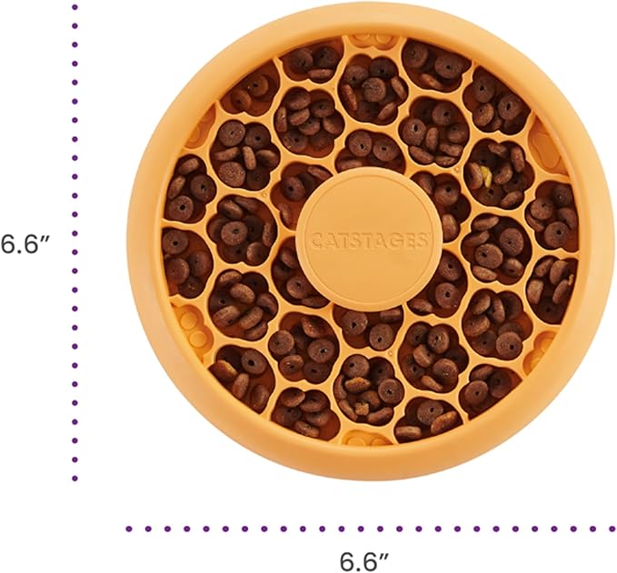 Catstages Cat Slow Feeder Bowl for Indoor Cats, Stimulating Treat Puzzle Toy, Dry or Wet Food, 1/2 Cup Capacity, One Size, Orange