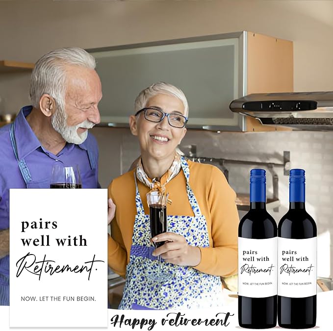 24 Pcs Retirement Wine Labels, Retirement Gifts for Women Men, Happy Retirement Wine Bottle Stickers Gifts for Coworker Grandparents, Pairs Well with Retirement Wine Bottle Labels