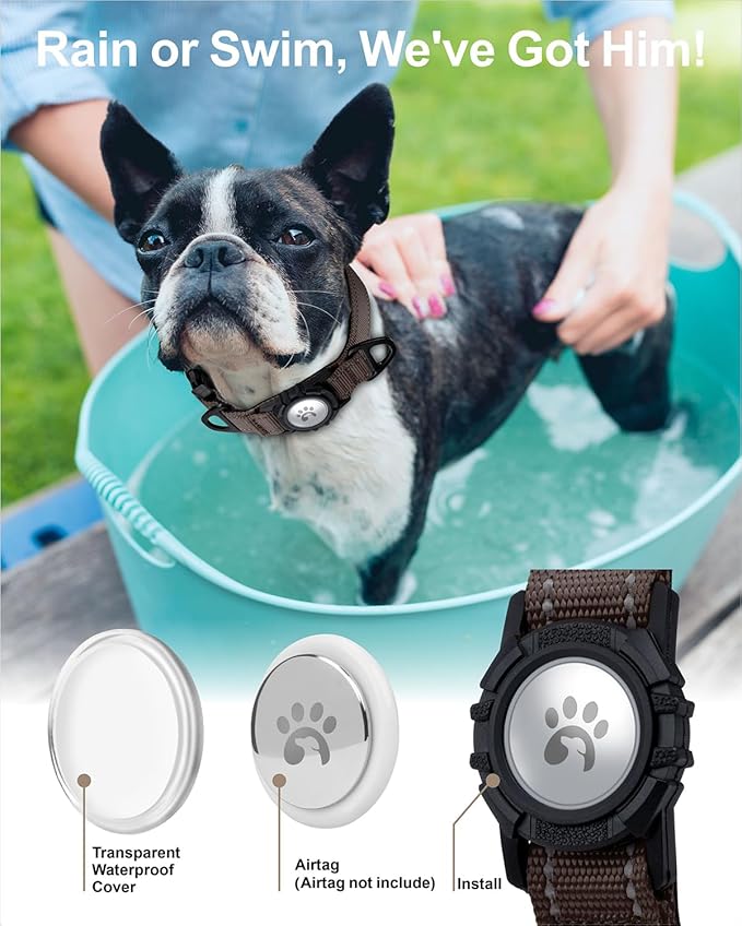 TagME Airtag Dog Collar,Waterproof Reflective Pet Collar with Airtag Holder,Soft Padded and Double D-Rings for Small Dogs,Brown