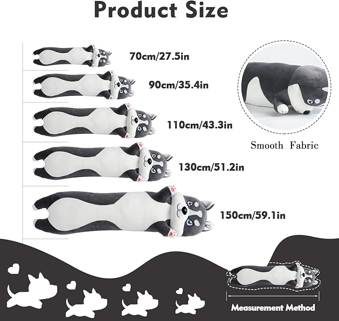 Long Husky Plush Pillow, 27.6in Cute Dog Plushie Stuffed Animals Body Pillow, Kawaii Husky Soft Plushie Doll Toy Birthday Gift for Kids Girlfriend