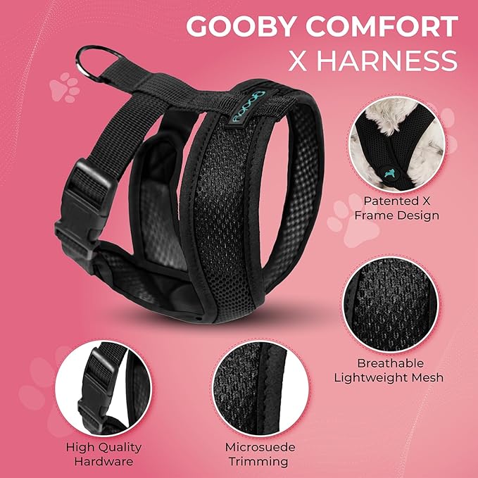 Gooby Comfort X Head In Harness - Black, Medium - No Pull Small Dog Harness Patented Choke-Free X Frame - Perfect on the Go Dog Harness for Medium Dogs No Pull or Small Dogs for Indoor and Outdoor Use