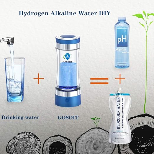 Hydrogen Alkaline Water Bottle Hydrogen Water Generator Ionizer Hydrogen Water Maker Machine with SPE and PEM Technology US Membrane Make Hydrogen Content up to 800-1200 PPB (blue)