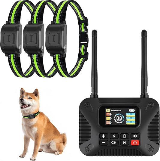 Wireless Dog Fence 2.4GHz Electric Fence for Dogs Wireless Fence for Dogs Portable Electric Dog Fence with Waterproof and Rechargeable Dog Training Collar (1 Controller & 3Collar)