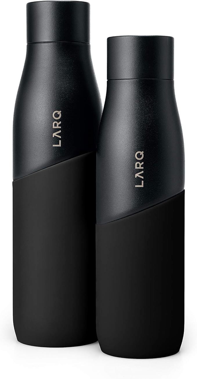 LARQ Bottle Movement PureVis 24 oz - Lightweight Self-Cleaning and Non-Insulated Stainless Steel Water Bottle with UV Water Purifier | Reusable & Travel Friendly, Black/Onyx