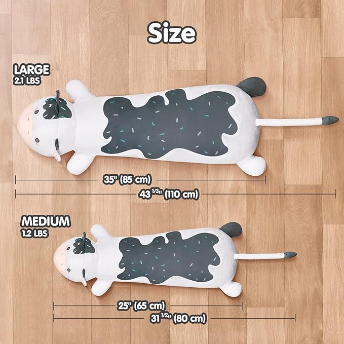 Cow Plush Body Pillow, 25" Kawaii Milk Cow Stuffed Animals Squishy Cute Long Plushies Cuddle Pillow for Kids, Birthday Gifts for Women, Girls and Males