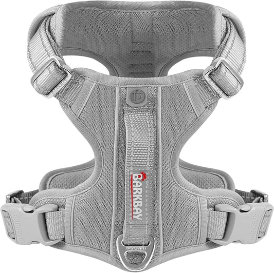 BARKBAY Dog Harness No Pull with ID Tag Pocket - Heavy Duty, Reflective, Easy Control for Large Dogs(Grey,XL)