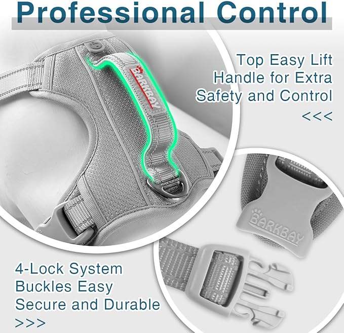 BARKBAY Dog Harness No Pull with ID Tag Pocket - Heavy Duty, Reflective, Easy Control for Large Dogs(Grey,L)