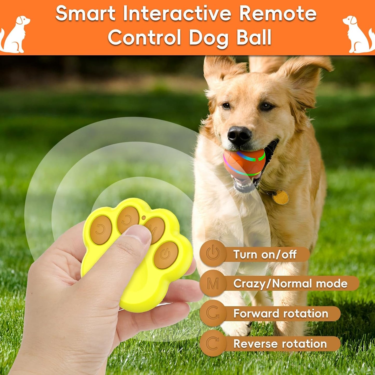 Smart Interactive Dog Ball, Interactive Dog Toys with Remote Control, Automatic Moving Pet Ball for Medium and Large Dogs, TPU Material, Rechargeable Vibrating Bouncing Pet Toy