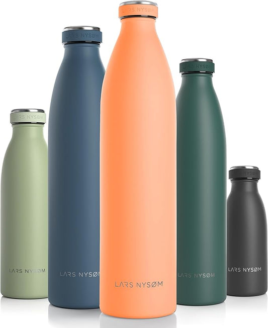 LARS NYSØM Stainless Steel Insulated XL Water Bottle 12oz 17oz 25oz 34oz 51oz | BPA-free Insulated Thermo Flask for Hot and Cold Beverages | Leakproof Large Drinking Bottle (Pumpkin Orange, 51oz)