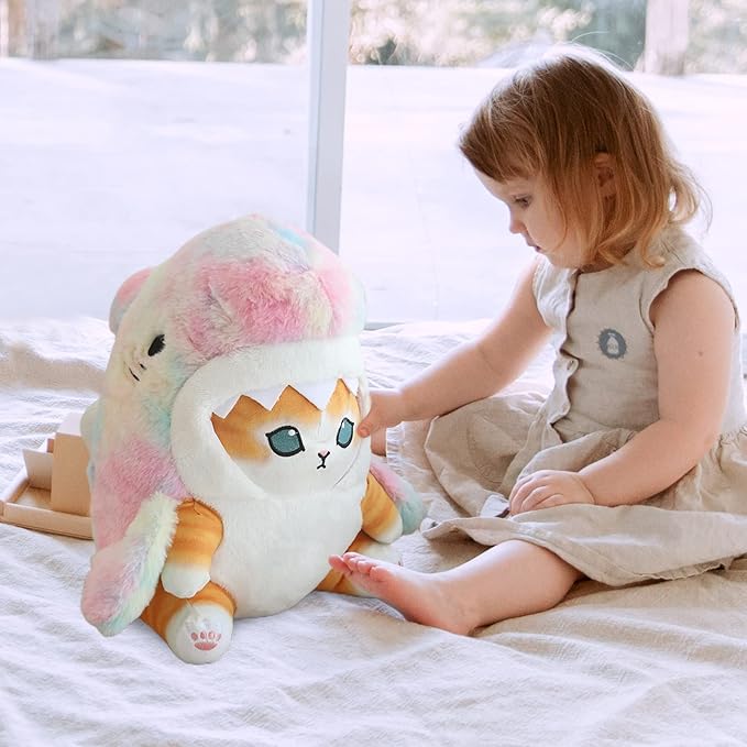 Kawaii Shark Cat Plush Toy Stuffed Animal Doll, Cute Soft Pillow Stress Release Hugs Toys Christmas Halloween Birthday Gifts for Kids Boys Girl Best Gift (Colorful - Yellow,19 inch)