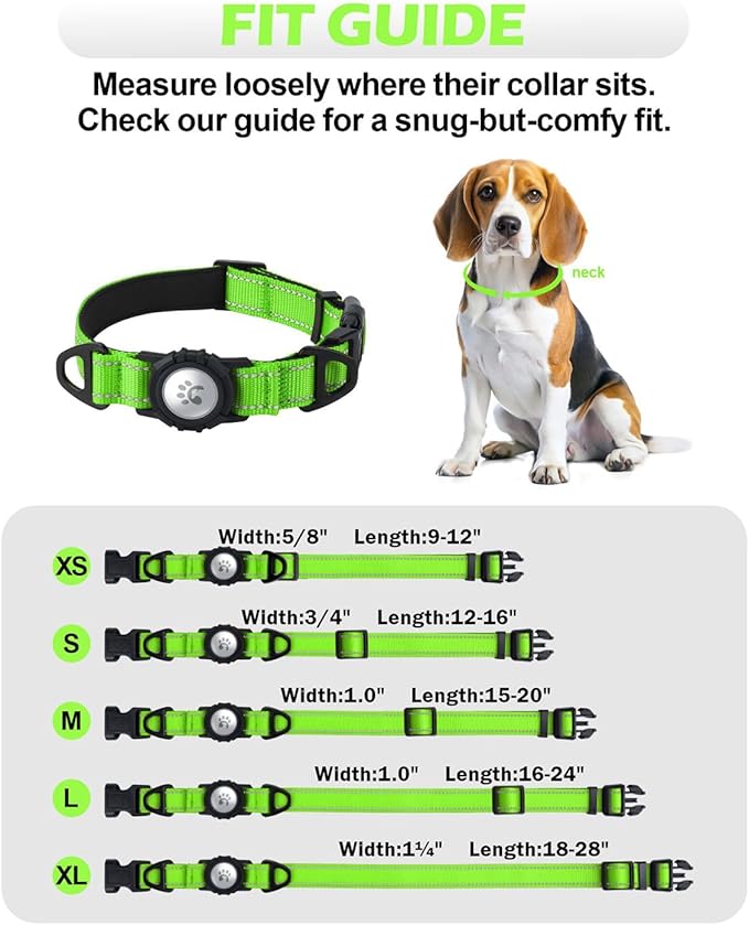 TagME Airtag Dog Collar,Waterproof Reflective Pet Collar with Airtag Holder,Soft Padded and Double D-Rings for Extra Large Dogs,Green
