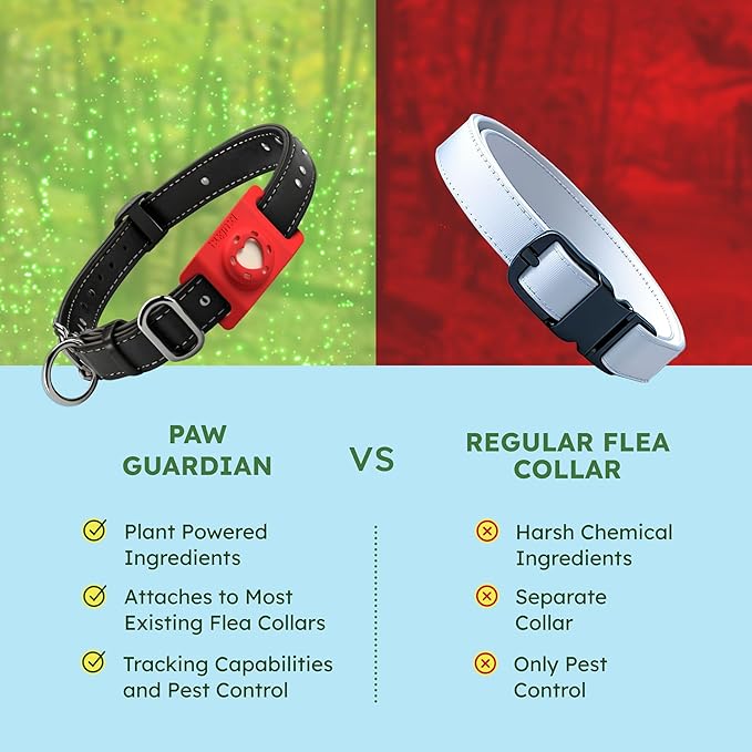 BugMD Paw Guardian Flea and Tick Prevention Pendant for Dogs & Cats with AirTag Holder | Plant-Powered Flea & Tick Control for Dog Collars & Cat Harnesses | Cat and Dog Tag with Air Tag Holder - Red