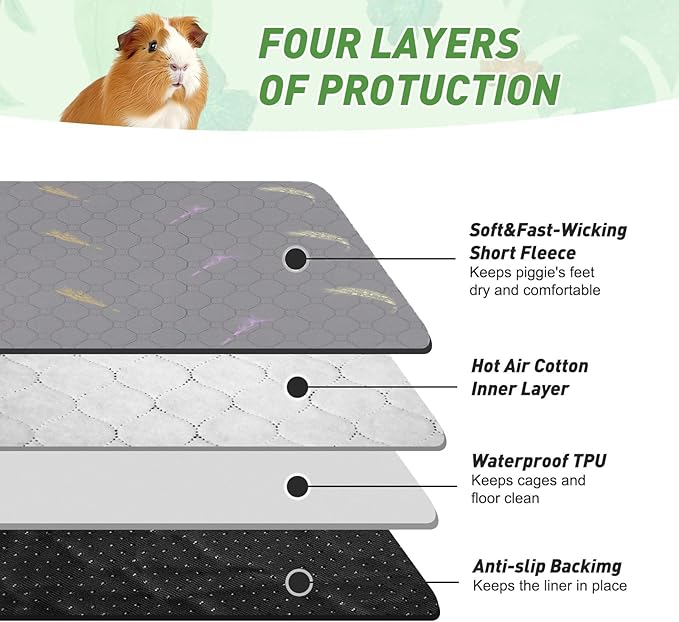 2Pcs Guinea Pig Cage Liners,Guinea Pig Fleece Cage Liners42''X42'' Super Absorbent Washable Pee Pads Reusable for Rabbit Hamster Chinchilla