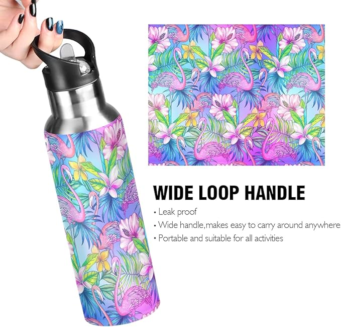 MNSRUU Insulated Water Bottle with Straw, Rainbow and Unicorns Stainless Steel Flasks for Sports Cycling Hiking School